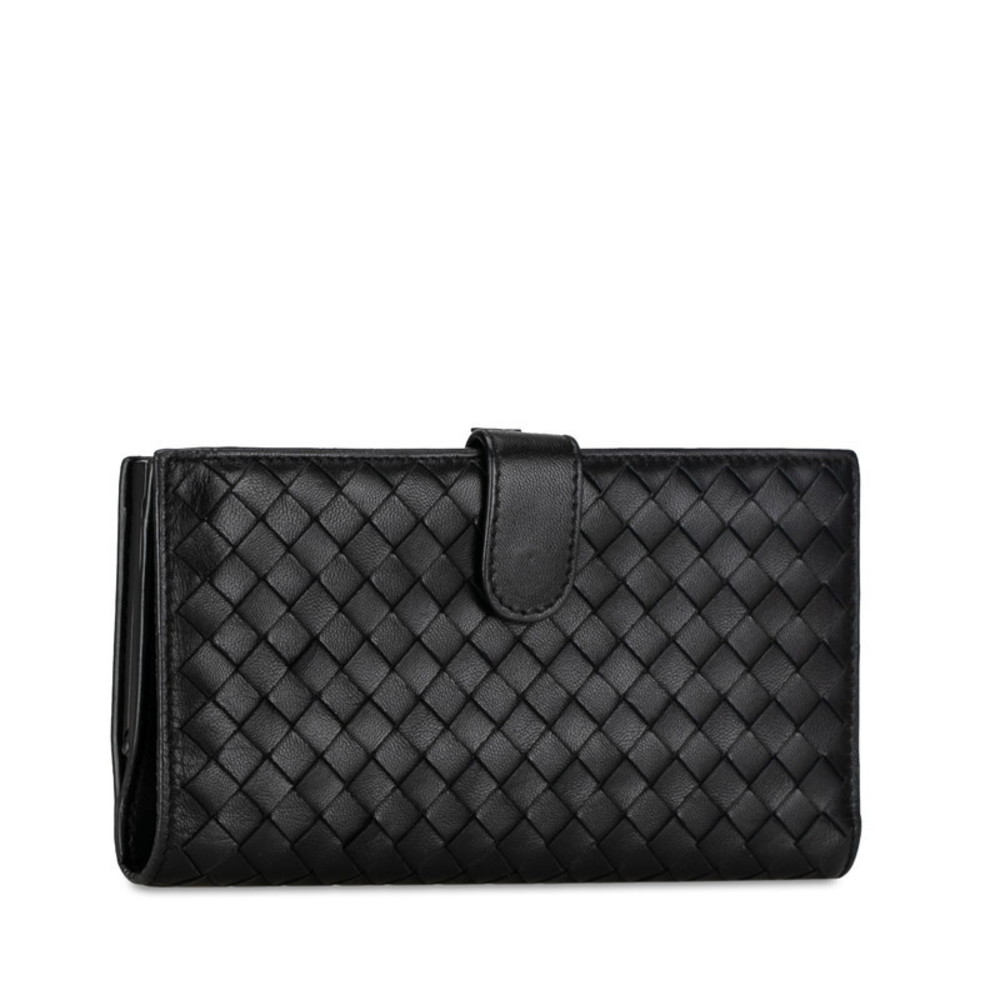 Bottega Veneta Purse Long Black Wallet Leather Intrecciato